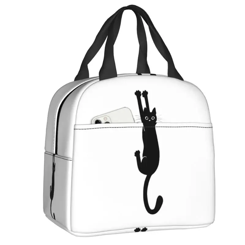 Aangepaste zwarte kat lunchtas dames warme koeler geïsoleerde lunchcontainer box voor student schoolwerk picknick voedsel draagtassen: Ivoor
