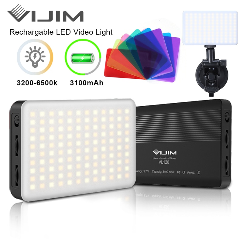Vijim VL120 3200K-6500K Zoom Led Video Light Verstelbare Draagbare Licht Invullen Vlog Licht Conferentie Verlichting Sucktion kit