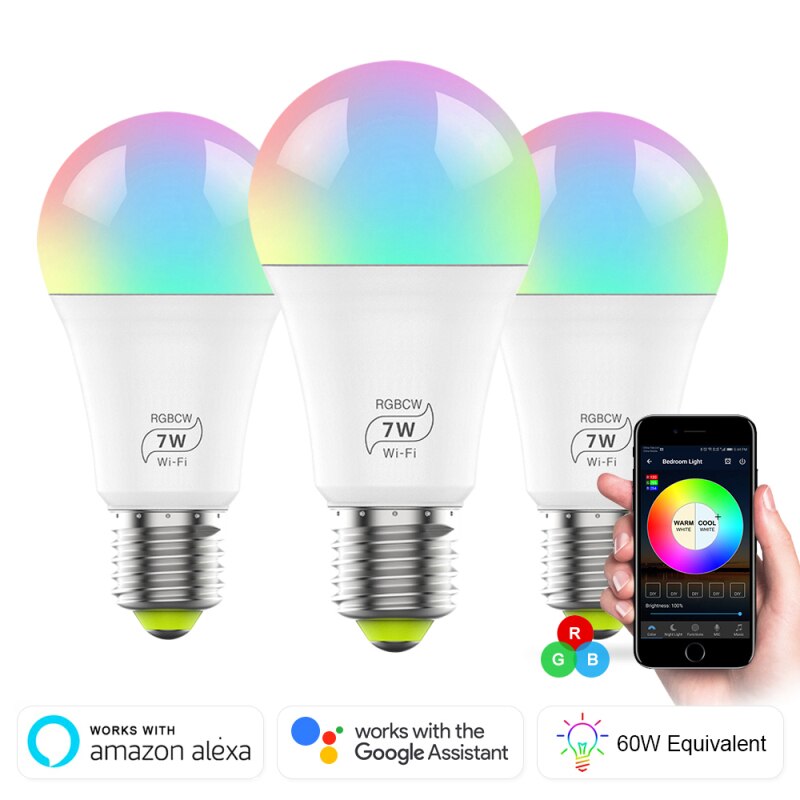 Wireless Bluetooth 4.0 Smart Bulb Home Lighting Lamp 7W E27 Magic RGB +W LED Change Color Light Bulb Dimmable IOS /Android: 3 pcs