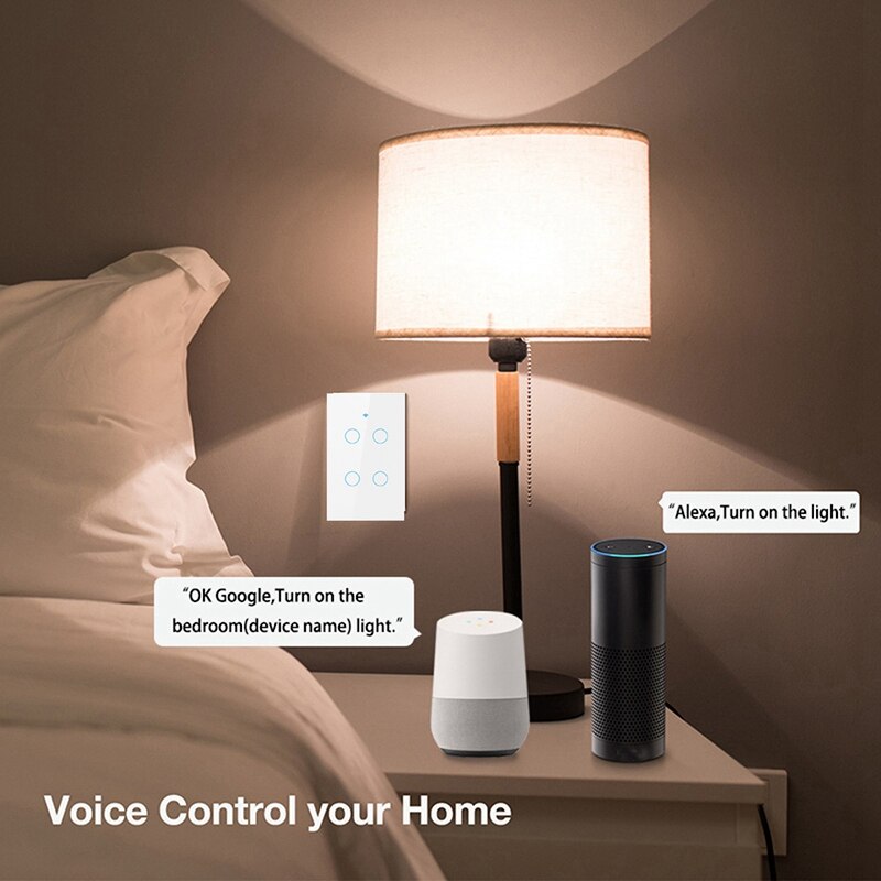 Us wifi smart switch 4 gang smart væg tryk lyskontakt fungerer med alexa google home mini ifttt smart life tuya app (hvid)