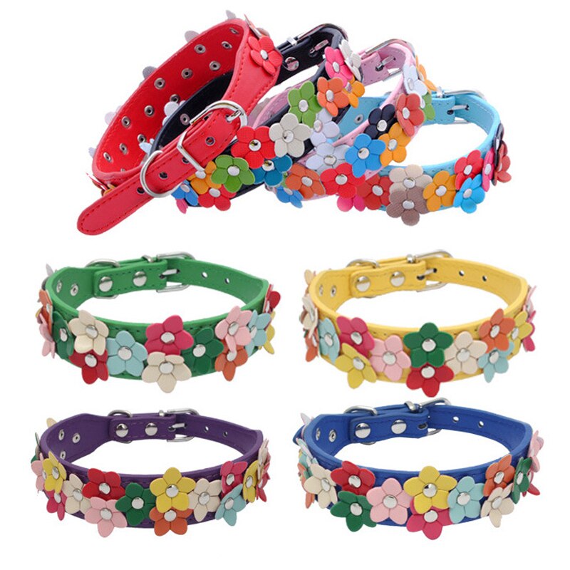 Collare per cani regolabile fiore creativo con borchie cucciolo di cane cane PU collare in pelle fibbia gatti tracolla forniture per animali domestici collare per gatto per cani