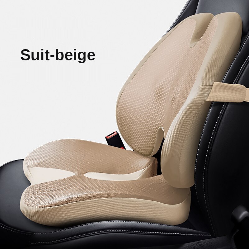 Premium Car Memory Foam Seat Cushion for Back Pain Coccyx Orthopedic Comfort Office Chair Seat Cushion Car Pillows Seat Set: Beige Suit