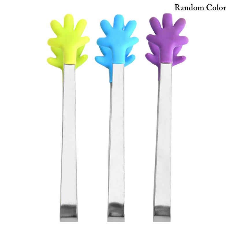 Pince de cuisine en acier inoxydable, petite pince alimentaire mignonne, pointe antidérapante en Silicone, petite pince de service pour glace, 1 pièce: Random color hand