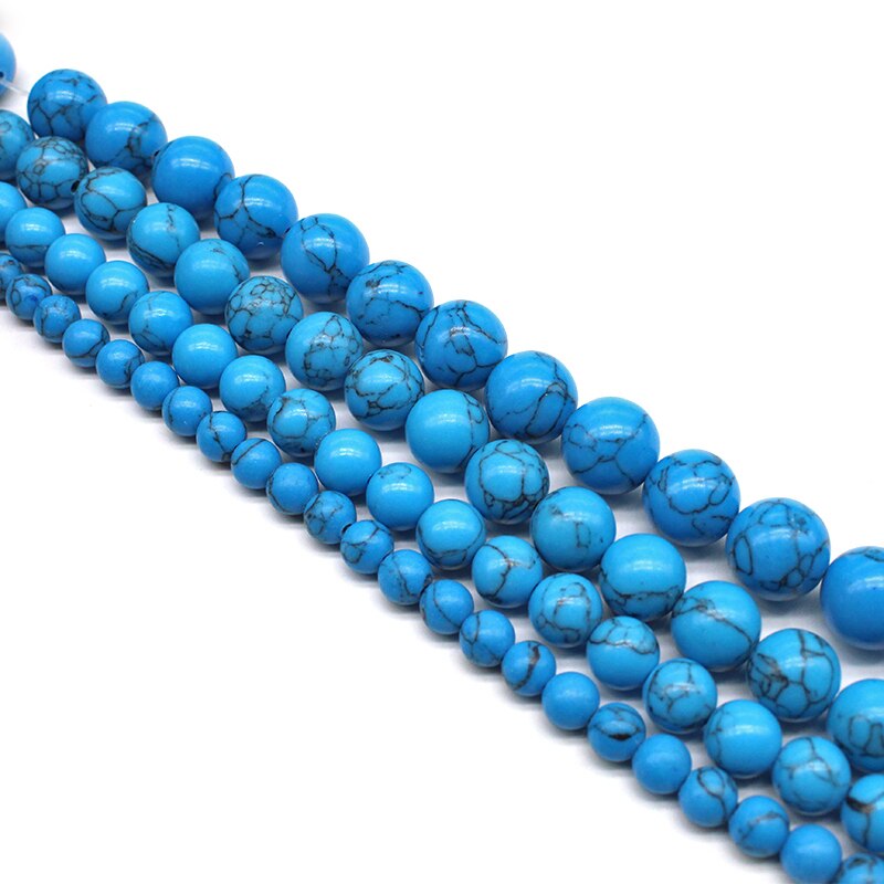 Smooth Natuursteen Blauw Turkoois Ronde Losse Kralen 15 &quot;Strand 4 6 8 10 12 Mm Pick maat Voor Sieraden Maken