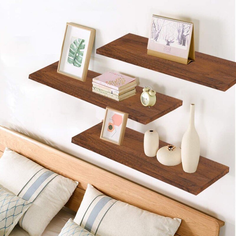 Wall Mounted Rustic Floating Shelves Wall Mount Display Rack Decoration Floating Shelves Rustic Wood Wall Shelf Home Storage: 40x13.8x2CM / brown  1 piece A