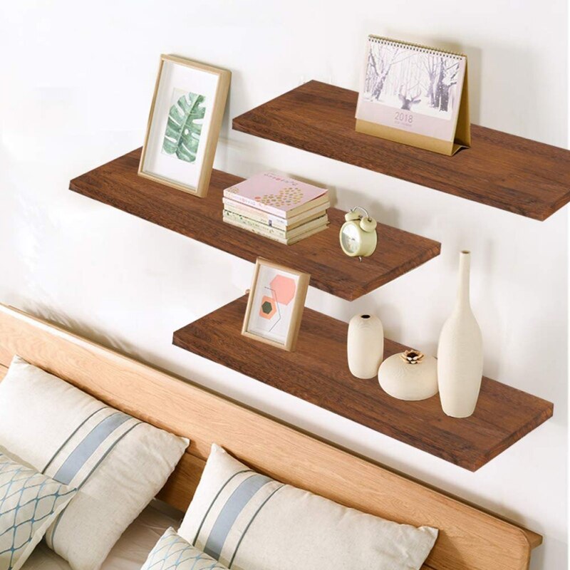 Wall Mounted Rustic Floating Shelves Wall Mount Display Rack Decoration Floating Shelves Rustic Wood Wall Shelf Home Storage: 50x13.8x2CM / brown  1 piece A