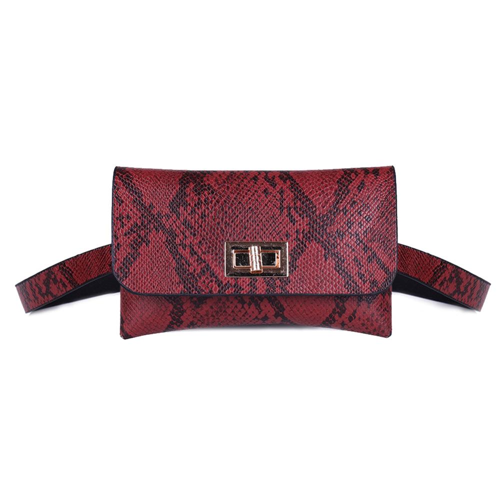 Snake Patroon Schouder Taille Zakken Riem Fanny Packs Phone Pouch Vrouwen Flap Pu Leather Crossbody Casual Messenger Borst Zakken: Style B Red