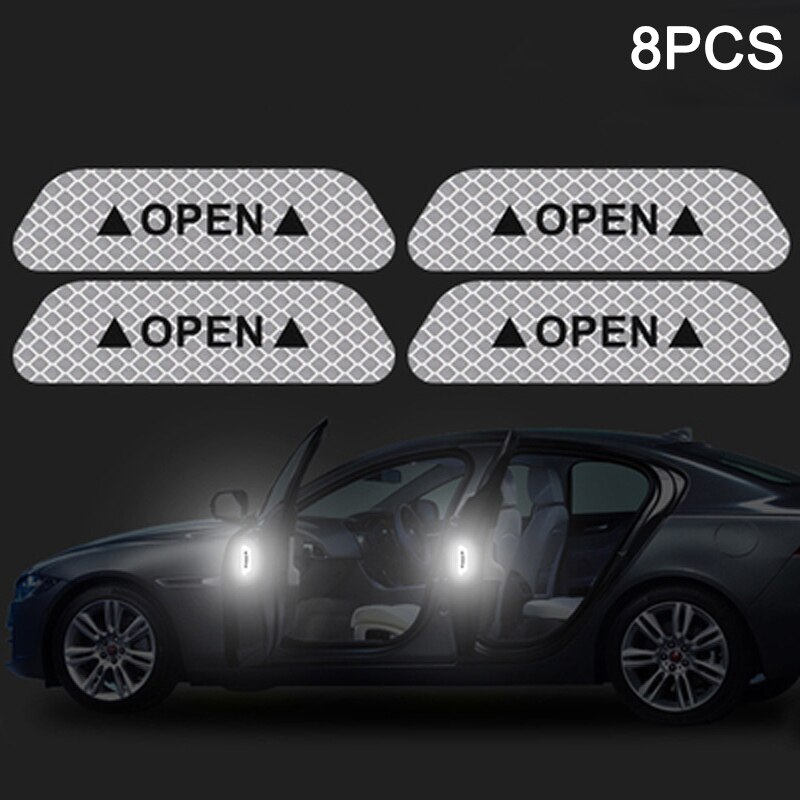 Car Reflective Strips Sticker Warning Tape Night Open Door Sign Decal Anti-Collision Mark ASD88: silver  8pcs