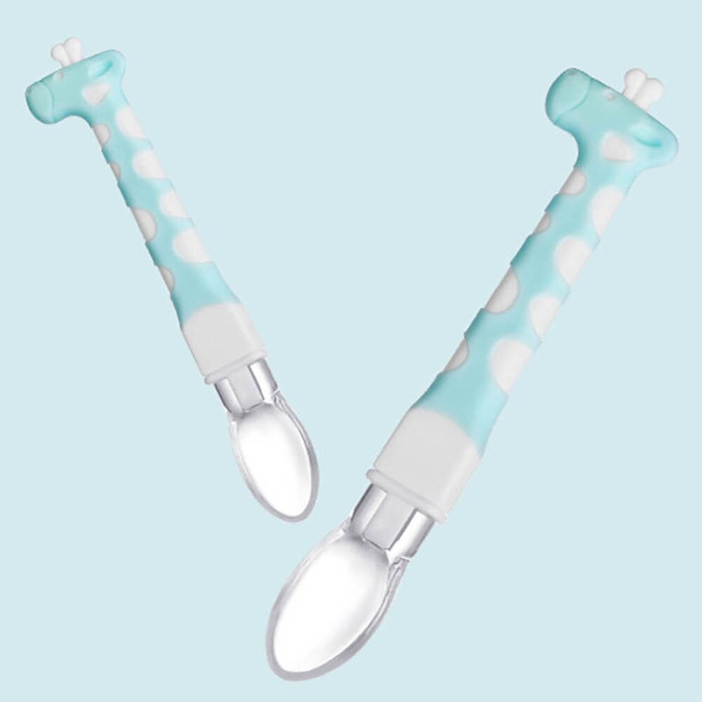 Baby Giraffe Training Lepel Veiligheid Leuke Cartoon Dieren Zuigelingenvoeding Lepel Siliconen Zachte Hoofd Baby Gebruiksvoorwerpen Kinderen Servies