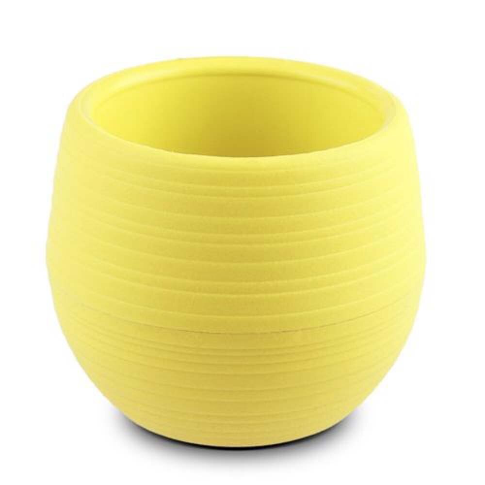 Mini Colorful Round Plastic Flower Pots Planter Home Office Desktop Garden Decoration Desktop Flower Pots: yellow