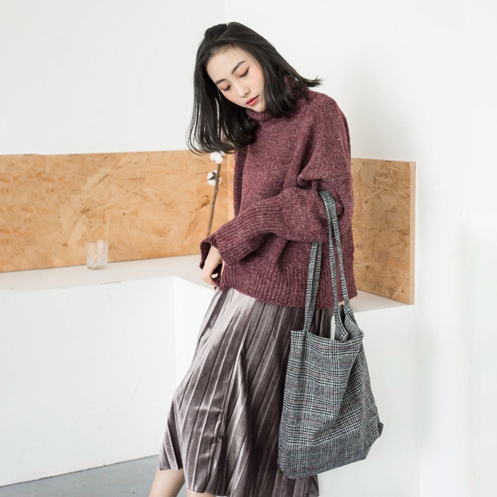 Arrivals Women Woolen Canvas Shoulder Bag Ladies Vintage Plaid Handbag Totes Female Cotton Wool Cloth Shopping Bags
