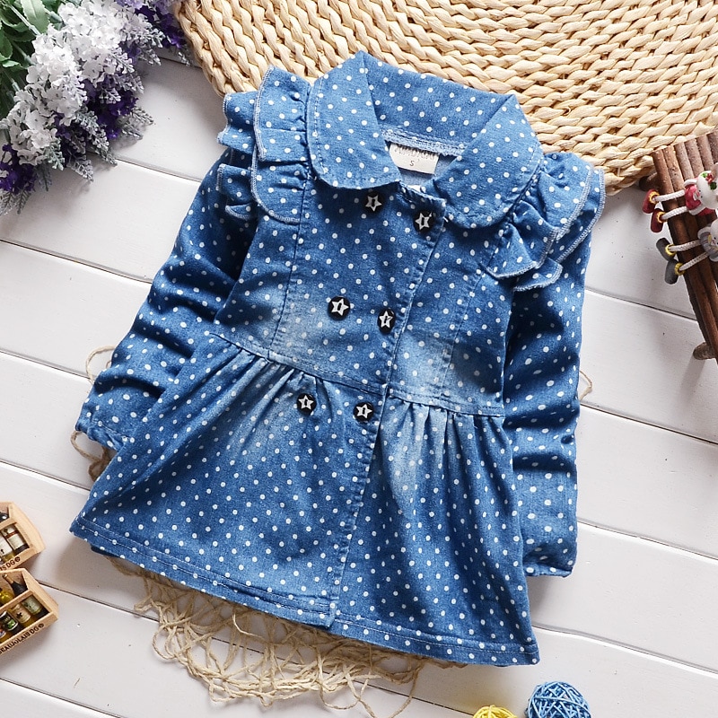 Spring Baby Girl Coat Cotton Dots Button Print Windbreaker Girl Outwear Suit Newborn Clothing Girl Coats