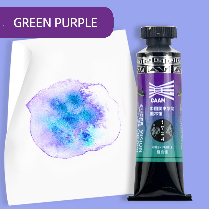 Super vision akvarel pigment, lagdelt farve akvarel maling 15ml,  kunstners akvarel maling 10 farver: Grøn lilla