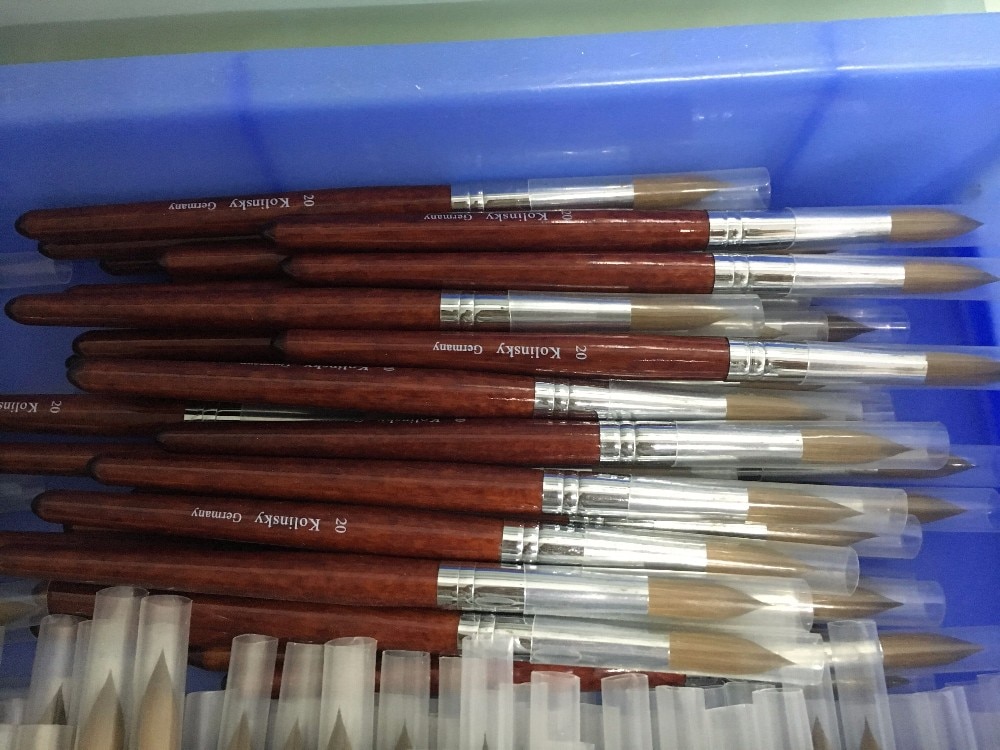 Toppe sælger kolinsky sabel pen i størrelse  #16 med rødt træhåndtag akryl neglebørste til maling af neglesalon