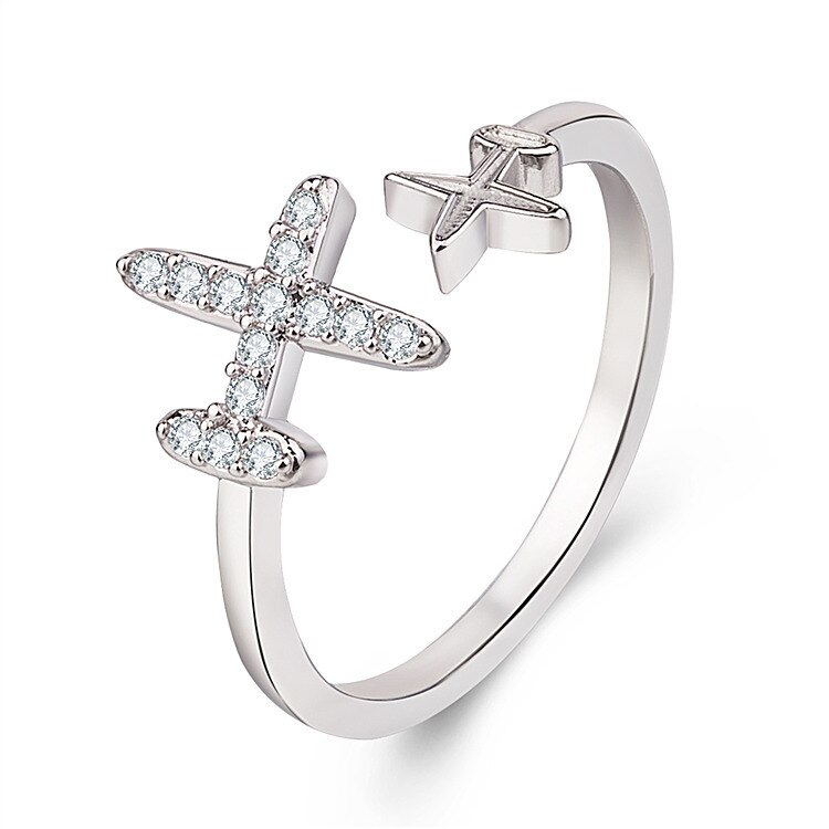 Leuke Vliegtuig Sieraden Fly Serie Ring Crytal Ster Kubieke Zirkoon Vliegtuigen Vliegtuig Vinger Ring Reis Sieraden Uniek: Default Title