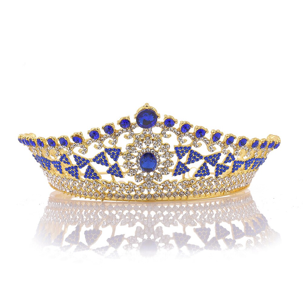 Grandes tiaras y coronas nupciales con diamantes de imitación, diademas de joyería para cabello, desfile de novia, diadema, accesorios para el cabello de boda H1134: Azul