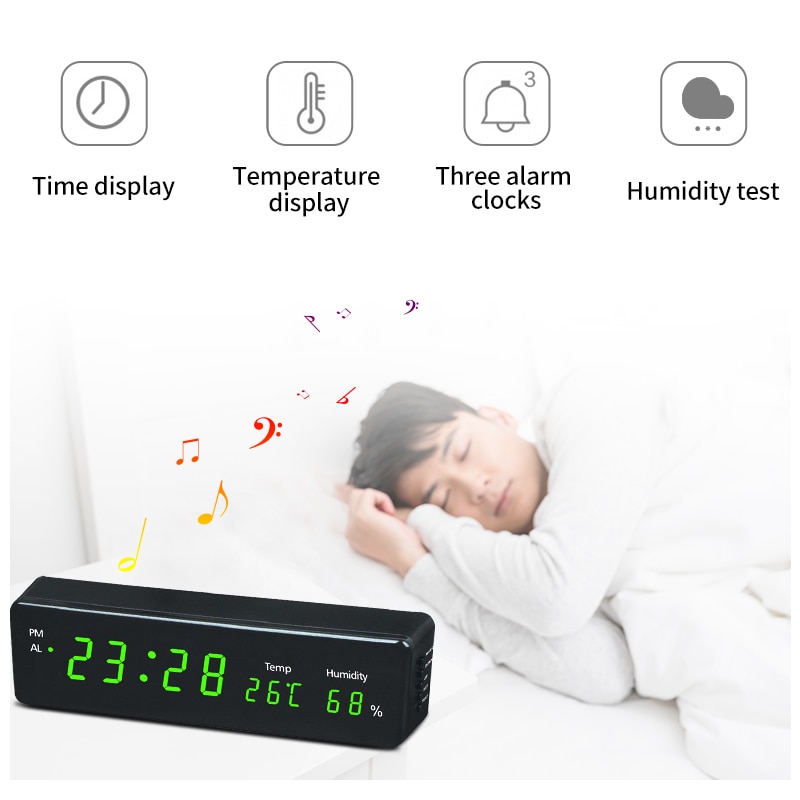 Electronic LED Wall Watch Decor EU Plug Digital Wall Clock Big LED Time Calendar Temperature Humidity Display Desk Table Clocks