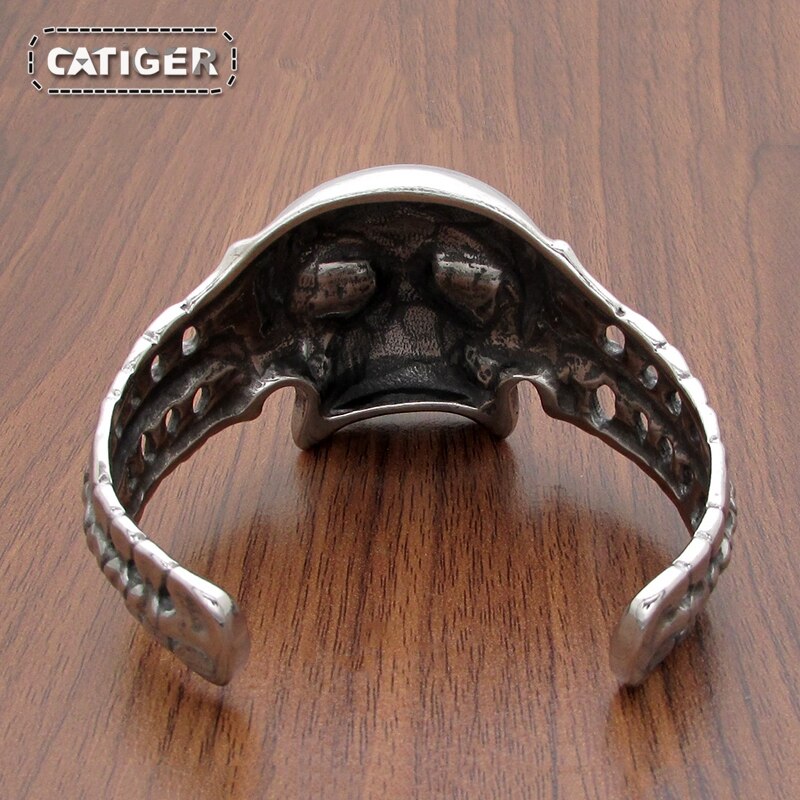 Punk argent couleur noir couleur 316L acier inoxydable gothique Vintage lourd gros crâne os manchette bracelet