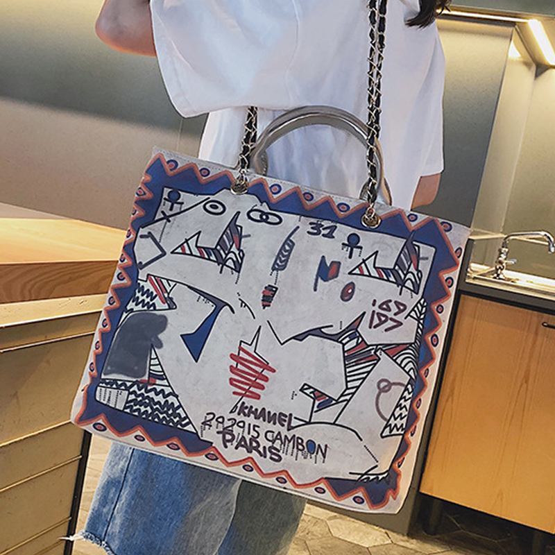 messager dames grand sac sac à provisions Art toile pièce unique femmes Graffiti fourre-tout décontractés dames sac à bandoulière B42-35