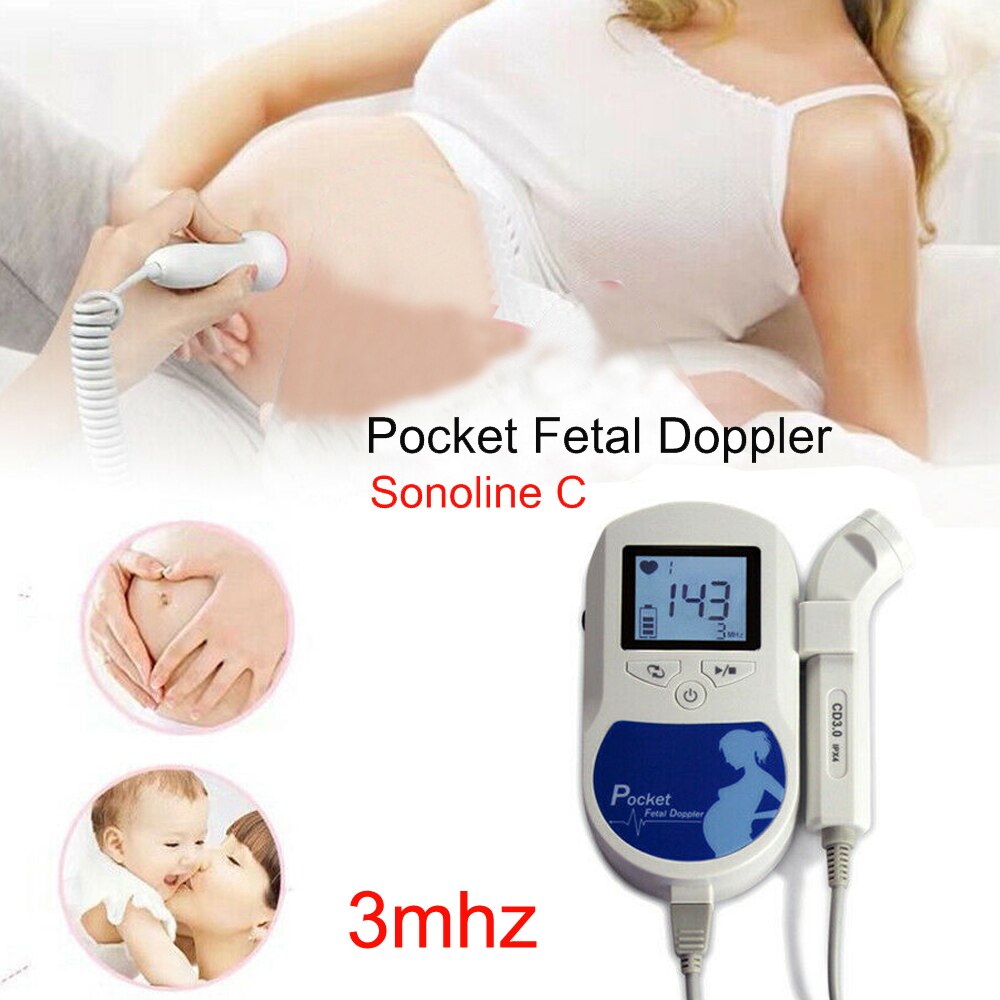 Fetal doppler ultraljud baby hjärtslagsdetektor hem gravid doppler baby pulsmätare pocket doppler 2.0 3.0 8.0 mhz: 3 mhz sonoline c blå