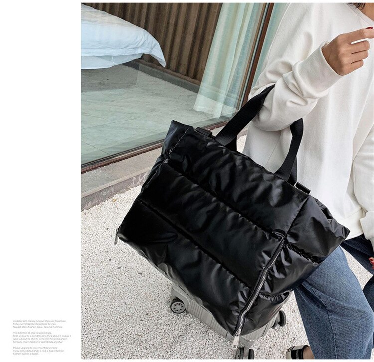 Hiver sac à bandoulière de grande capacité pour les femmes sacs en Nylon imperméables espace Pad coton plume vers le bas sac grand sac avec épaule: black