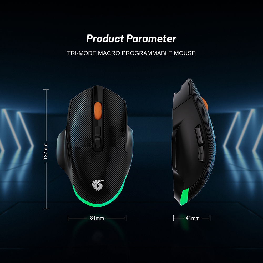 Chatreey Gaming Mouse 12800DPI 1000Hz BT/2.4G/ Wired 7 Buttons Macro Mouse for E-sports Ergonomic RGB Backlit