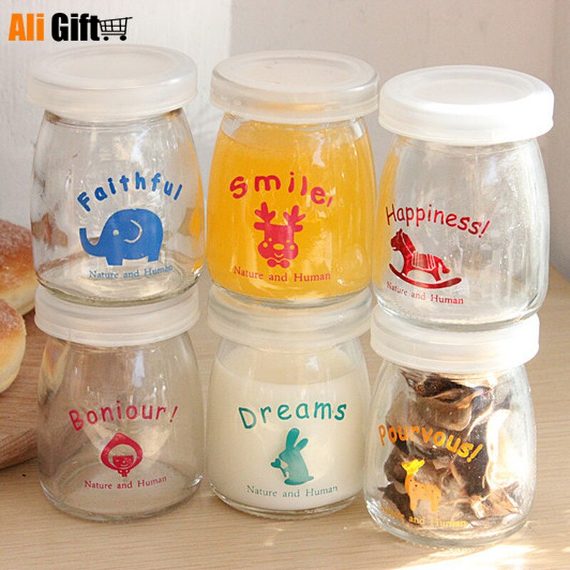 Cartoon Transparante Bakken Pudding Fles Glas Melk Cup Gelei Cup Novety Item Yoghurt Melk Pudding Fles Feestartikelen