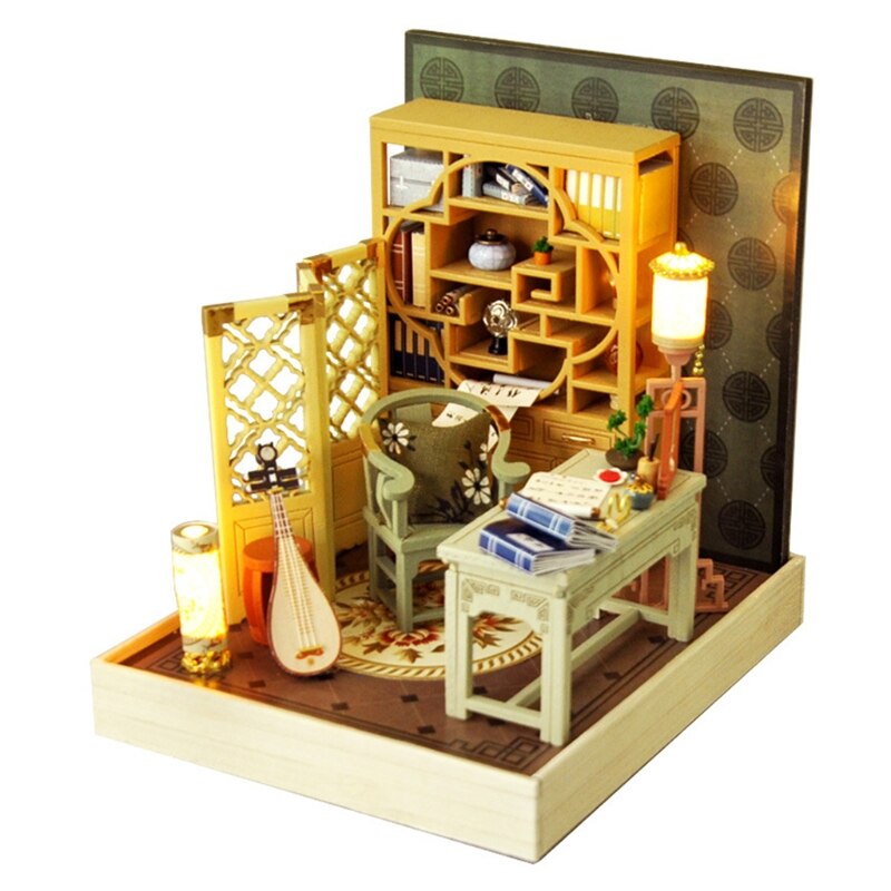 Dockhus miniatyr med möbler, diy hus kit plus dammtät  , 1:24 liten hus byggnad kit ， (kinesiska antika）: 36