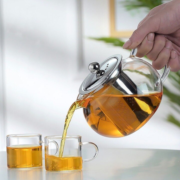 Thick Heat-Resistant Pyrex Teapot Heat-Resistant Heatable 304 Stainless Steel Leaking Filtering Glass Tea Pot