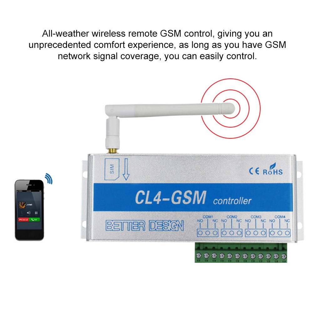 Gsm sms controller  cl4- gsm sensor trådløs fjernbetjening med aluminiumslegering boks 4 relæ