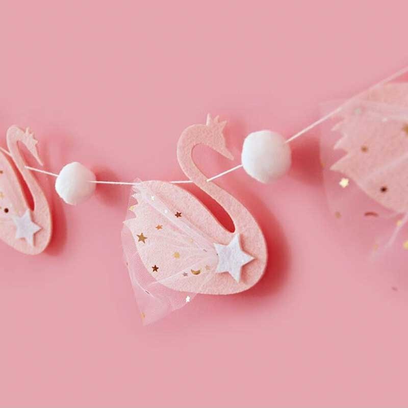 Banderole de cygne en tissu rose blanc, décorations de mariage pour la maison, guirlande, fournitures de fête d'anniversaire, bannière, décor de fête prénatale pour filles