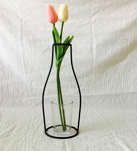 Retro järnlinje bord metall blommor vas solid växthållare moderna nordiska stilar minimalism heminredning järnbord blomvas: F