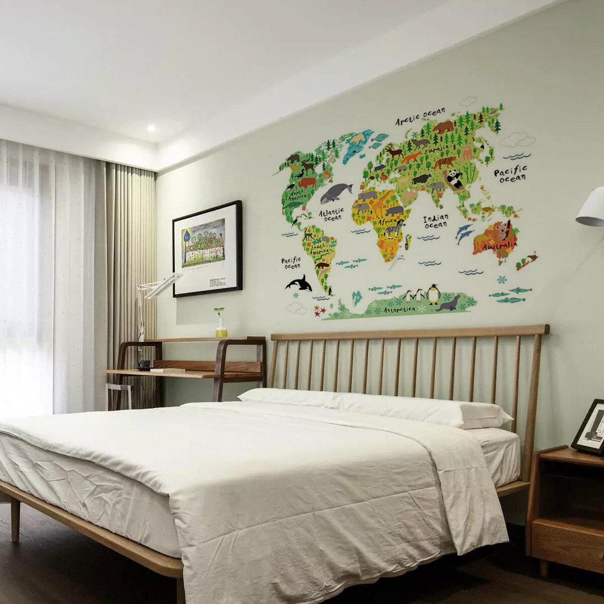 Large Kids Educational Animal World Map Removable Decal Art Mural Home Decor Wall Stickers