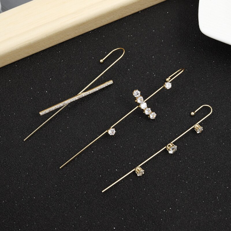 Boucles d'oreilles asymétriques Ins Style oreille strass boucles d'oreilles mignon percé Punk oreille bijoux rond Contour oreille os