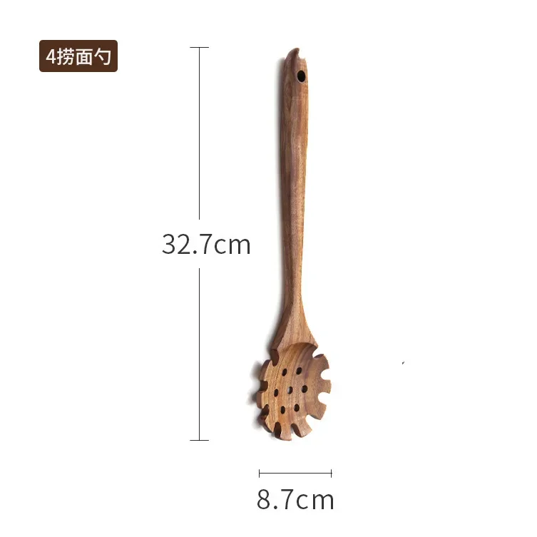 Naturlig teak køkkenske køkkenspatel træ non-stick køkkenredskaber sæt med ophængningskroge køkkengrej værktøjssæt: Beige