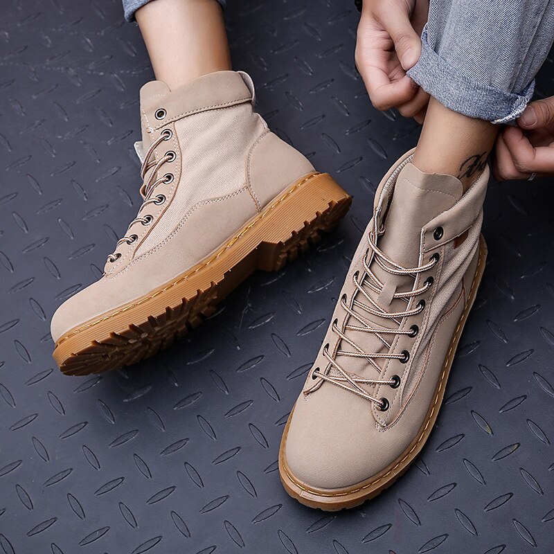 Mężczyźni buty jednolity kolor wygodne sznurowane mężczyźni Martin buty męskie buty wytrzymała podeszwa buty Casual buty w brytyjskim stylu obuwie