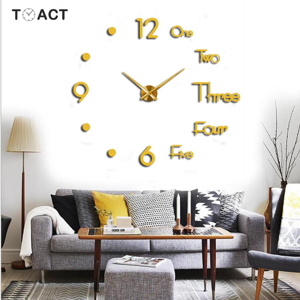 3D DIY Large Wall Clock Modern Silent Wall Sticker Clock Acrylic Mirror Self adhesive Wall Clocks Living Room Home Decor