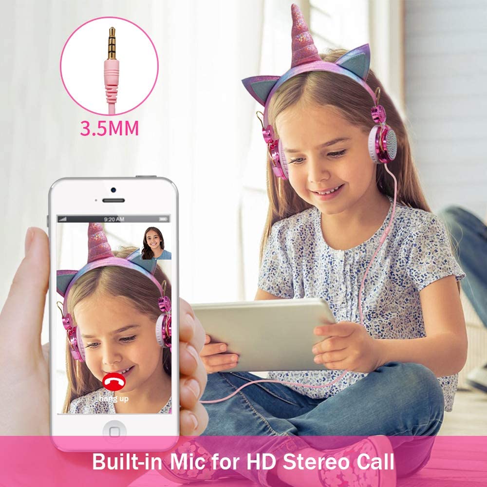 Einhorn Kinder Rosa Kopfhörer für Mädchen Kinder Teens Wired Headset w/Microphonefor Schule Geburtstag Weihnachten Einhorn