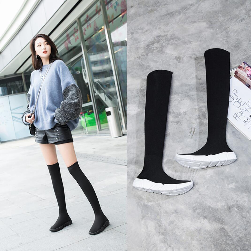 Koovan dam over the knee boots långa skor tjejer tunn resår hög dam boots plattor vilda strumpor skor sexiga