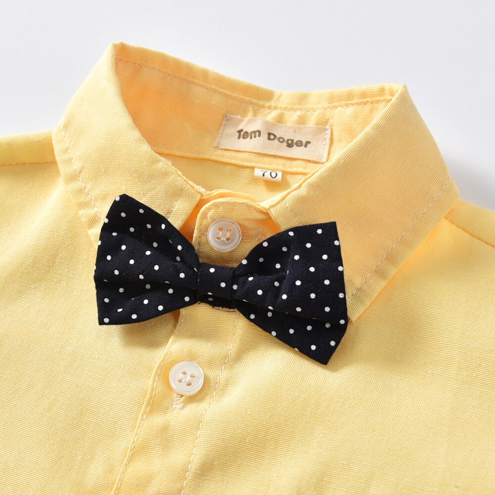 Conjunto de ropa para bebé, traje de algodón para niño, camisetas con Lazo Amarillo y monos, trajes de caballero, conjunto de ropa para bebé, 2 uds.