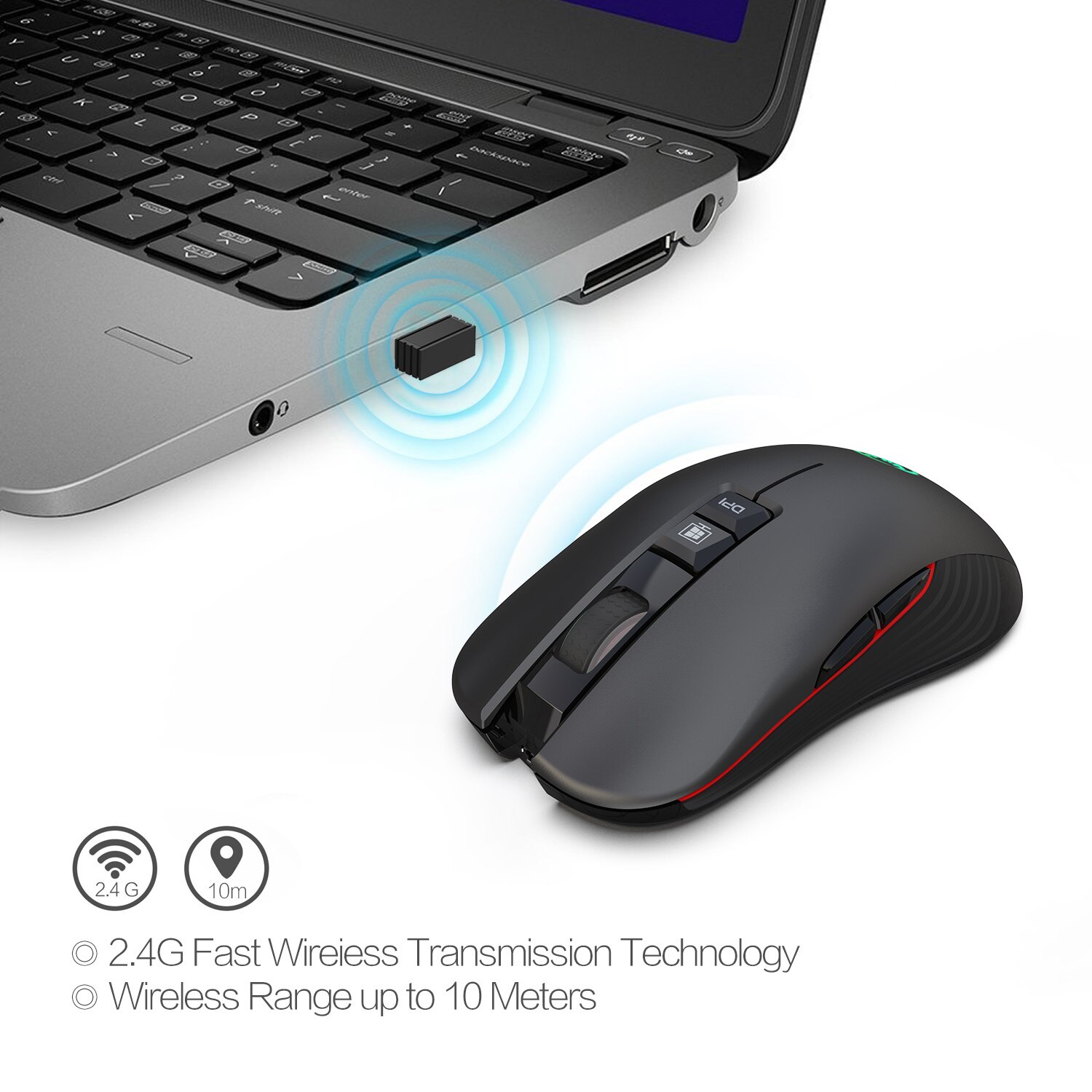 Geleia pente 2.4ghz sem fio, mouse gamer recarregável 3600dpi ajustável usb tipo-c, mouse silencioso para macbook, laptop gamer