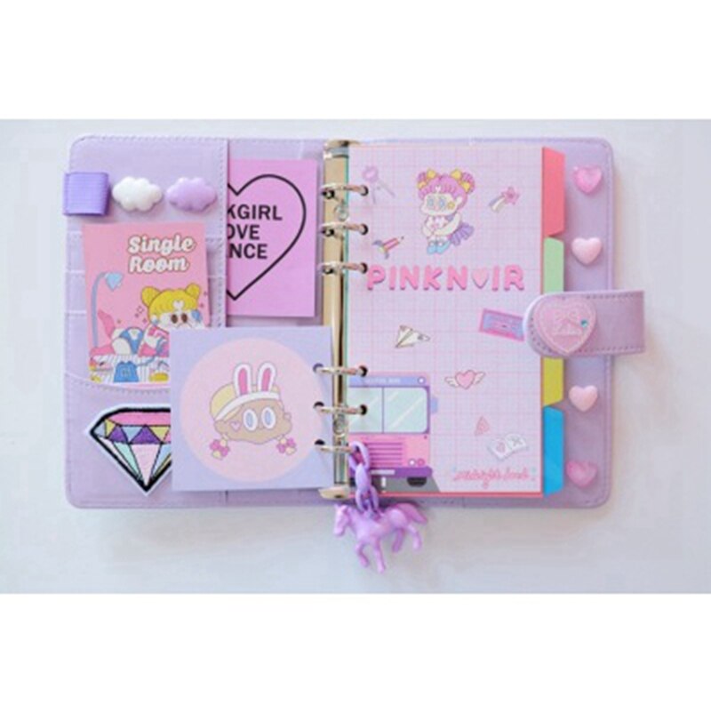 Mignon Kawaii A6 cahier Macaron cuir bricolage feuilles mobiles Journal Journal spirale temps planificateur Agenda organisateur papeterie: purple