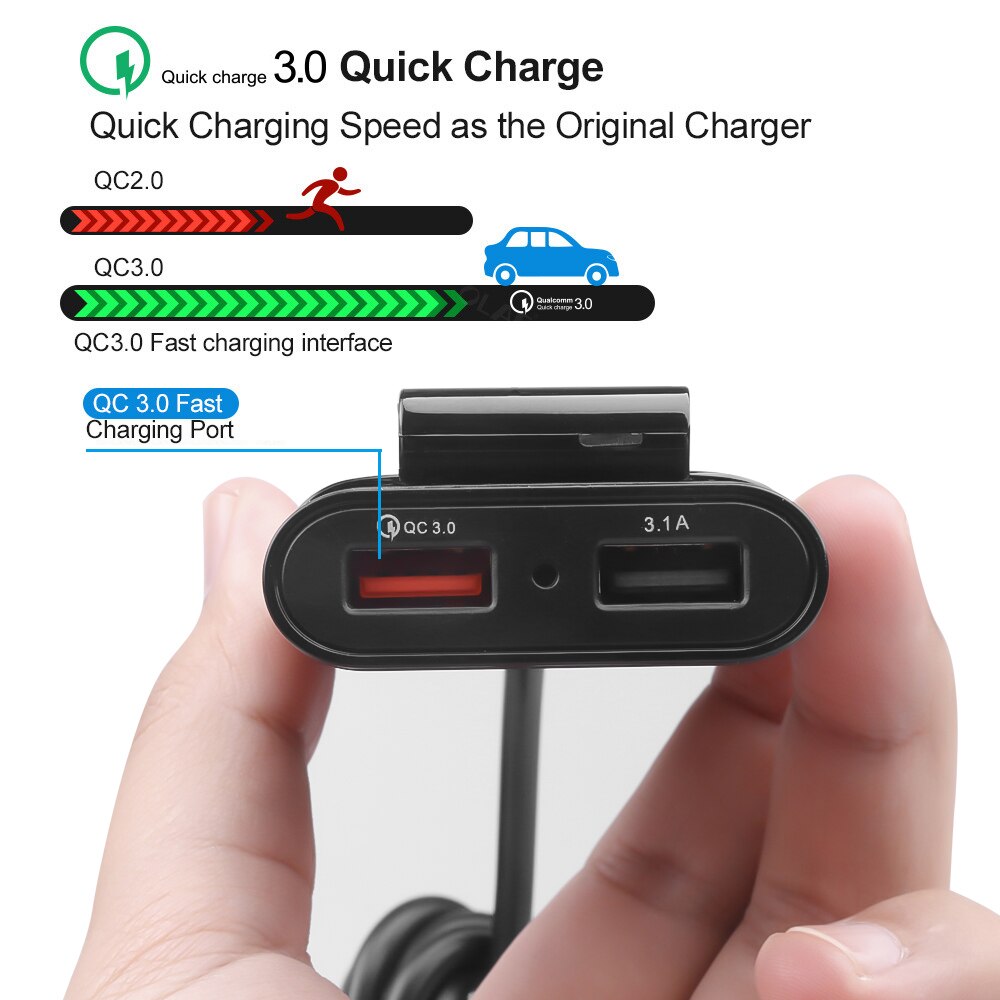 Kebidu Quick Lading Qc 3.0 Autolader 4 Poorten Usb Snel Opladen 1.7M Verlengkabel Voor Xiaomi Iphone Mobiele telefoon Oplader