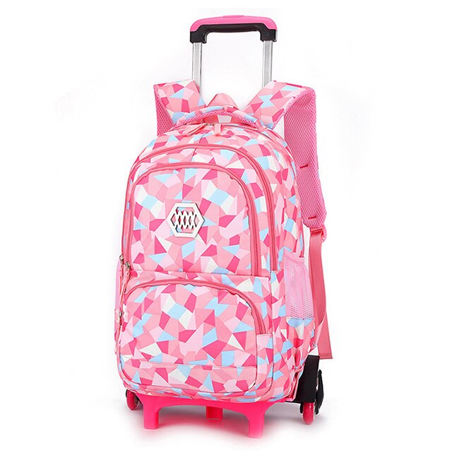 Grote Capaciteit Trolley Rugzakken Kind Schooltassen Voor Tienermeisjes Jongens Waterdichte School Rugzak Kids Reizen Wielen Zak: pink-6 wheels