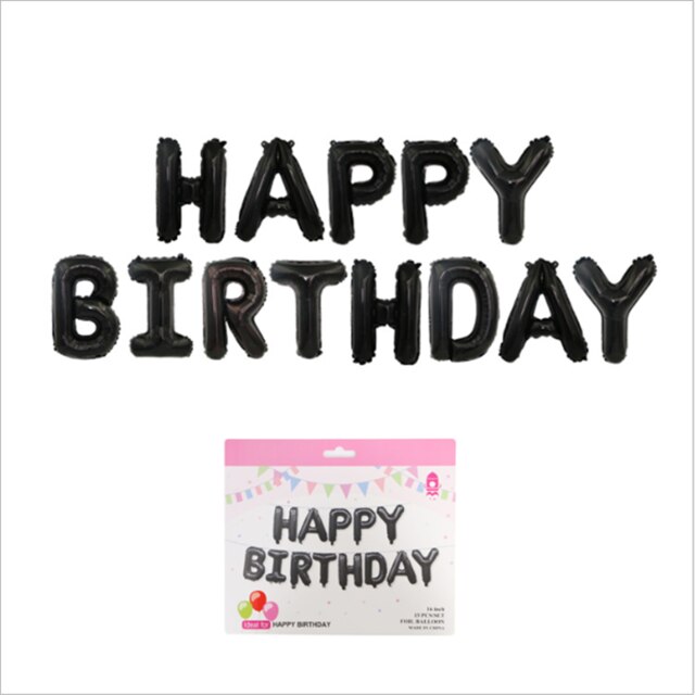 13Pcs Happy Birthday Balloons Foil Letter Balloon Birthday Party Decorations Kids Adult Birthday Balloons card packaging: Black