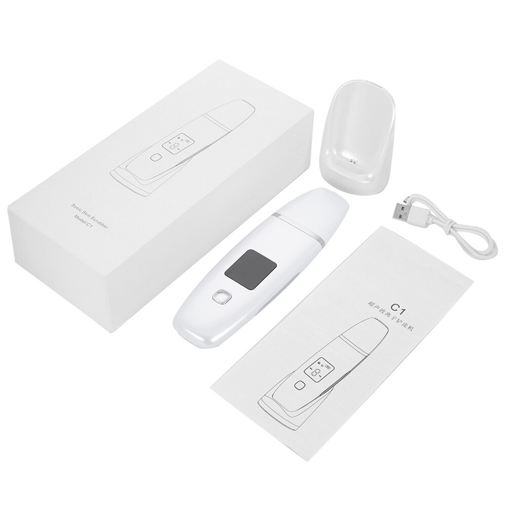 Lcd ultrasone huidreiniger en usb gezichtsstomer luchtbevochtiger diepe facelift reinigingsmachine peeling schep gezicht poriën reinigen: Wit met doos