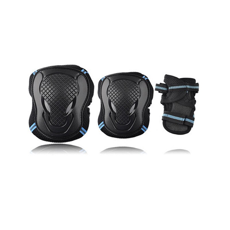 3pcs/Set Roller Skating Protective Gear Knee Wrist Gloves Set Roller Skates Bull Head Protector Cycling Riding Knee Protector: 3pcs blue S