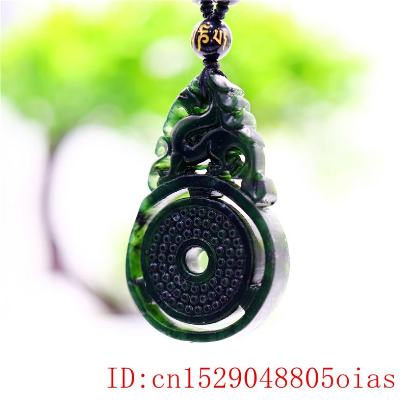 Zwart Groen Jade Draak Hanger Chinese Dubbelzijdig Natuurlijke Sieraden Ketting Gesneden Mode Amulet Charm