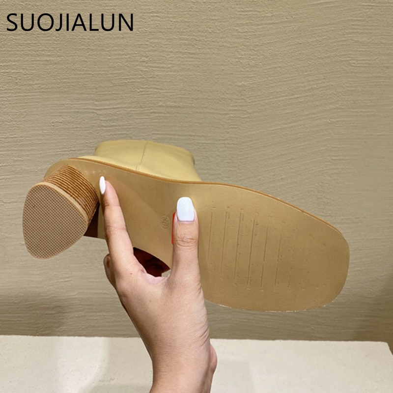 Suojialun dames enkellaarsjes met vierkante houten blokhak dames korte laarzen winter dames chelsea boots damesschoenen