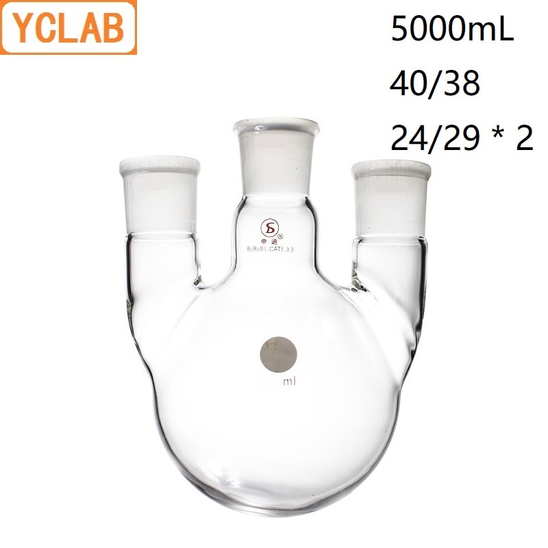 Yclab 5000 Ml 40/38 E 24/29*2 Pallone di Distillazione 5L Forma Diritta con Tre Colli a Terra standard Bocche di Distillazione